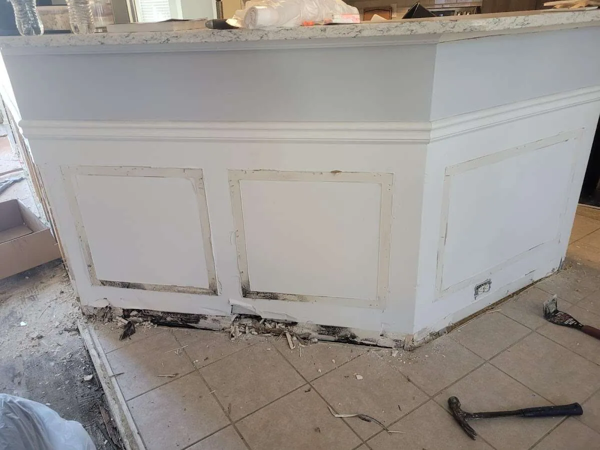Water damage and mold on kitchen during Storm Damage Restoration in Whitefish